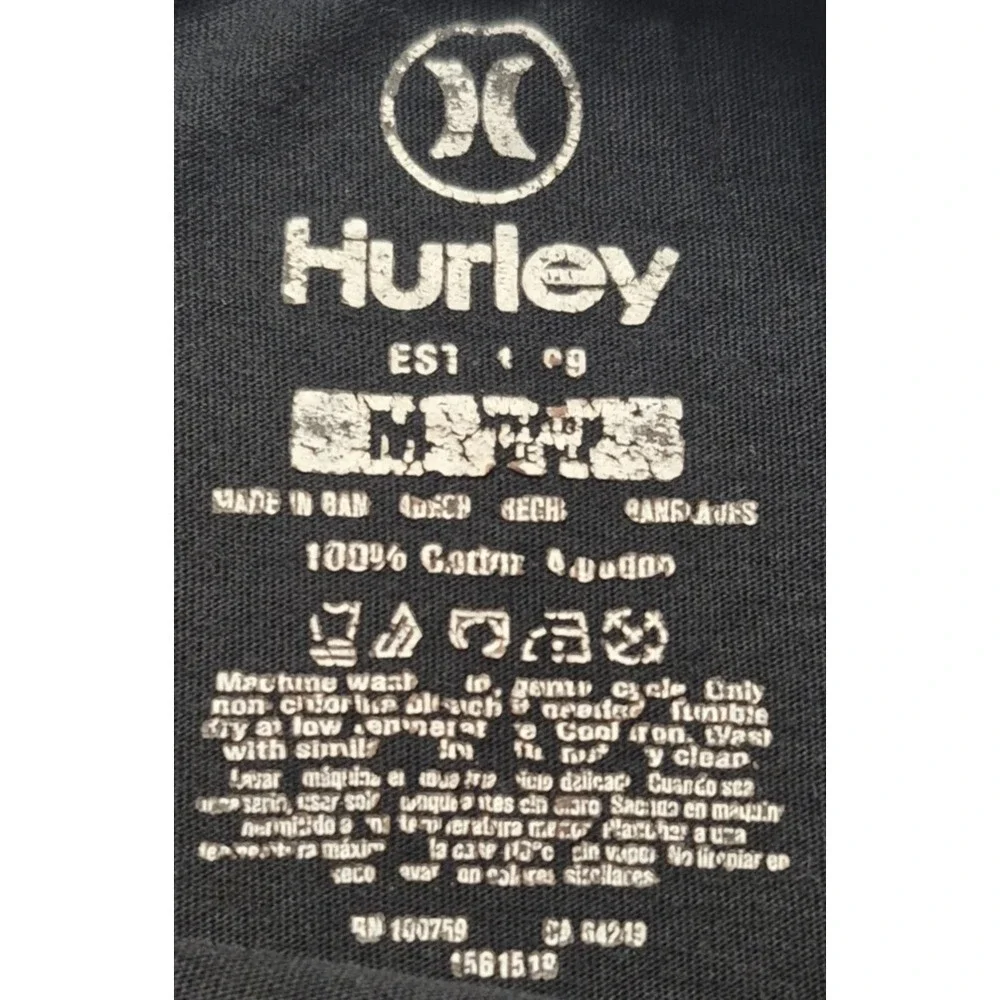 Hurley men's black graphic t-shirt sz M logo crew neck 100% Cotton‎